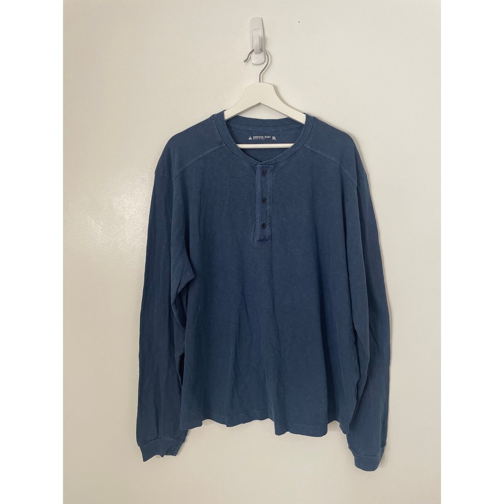 American Giant Henley Shirt Mens XL Broken In Premium Slub Blue USA Long Sleeve - Picture 3 of 10